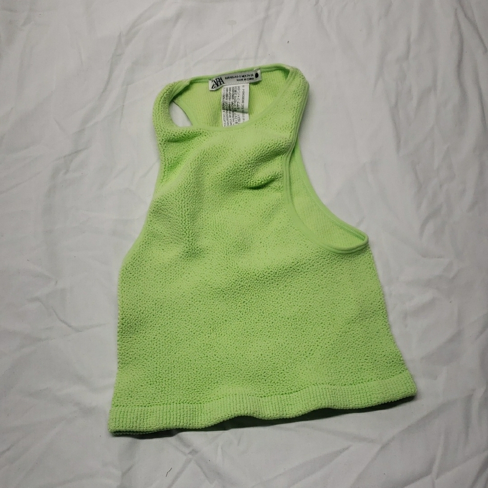 Zara Neon Green Textured Sleeveless Top